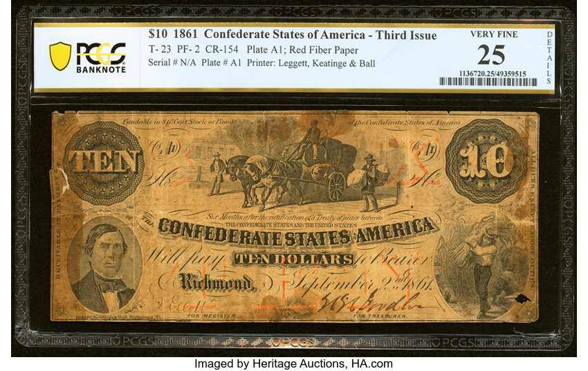 image for: T23 $10 1861 PF-2 Cr. 154 PCGS Banknote Very Fine 25 Details....