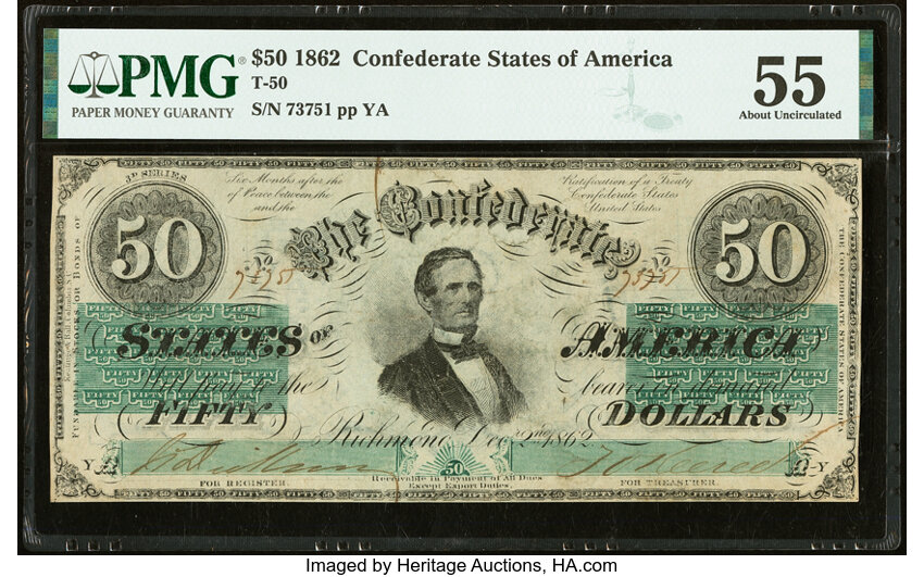 image for: T50 $50 1862 PF-19 Cr. 362 PMG About Uncirculated 55....