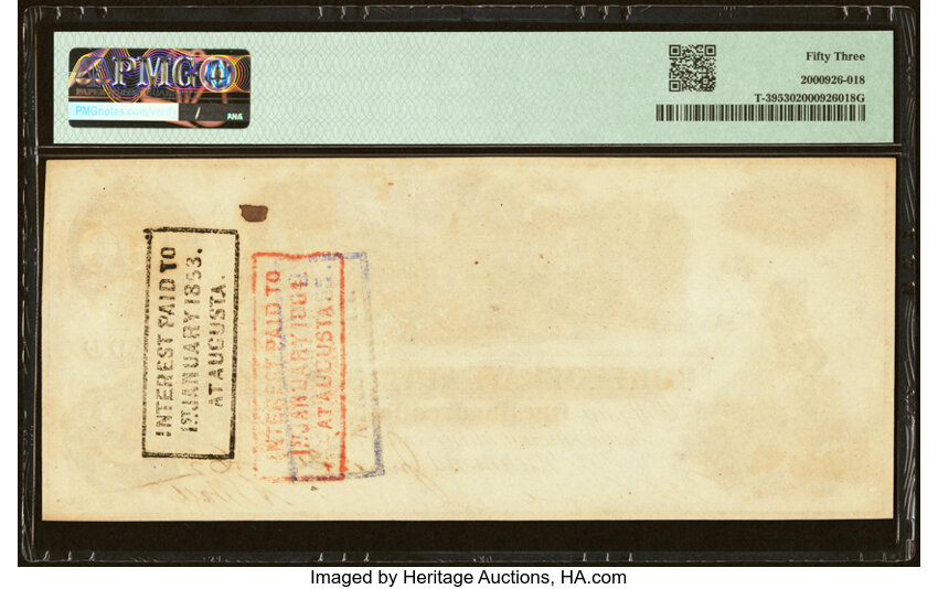 thumbnail for: 1862 Straight White Steam  $100  PMG AU53 (Fr. T39)