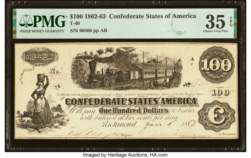 image for: T40 $100 1862 PF-20 Cr. 308 PMG Choice Very Fine 35 EPQ....