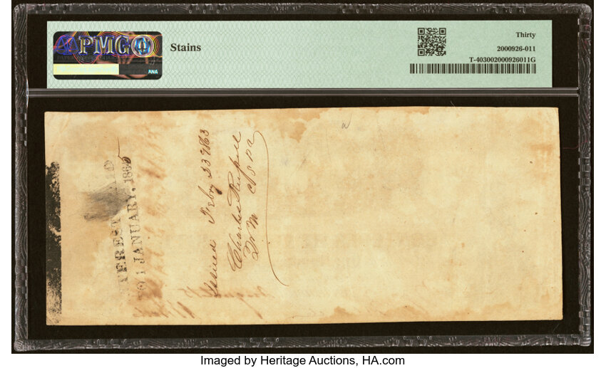 image for: Military Endorsement "Charles Russell [Maj.] QM CSPA" T40 $100 1862 PF-1 Cr. 300 PMG Very Fine 30....