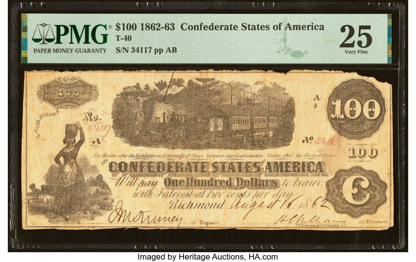 image for: "Re-Issued Houston, TX" T40 $100 1862 PF-1 Cr. 298 PMG Very Fine 25....