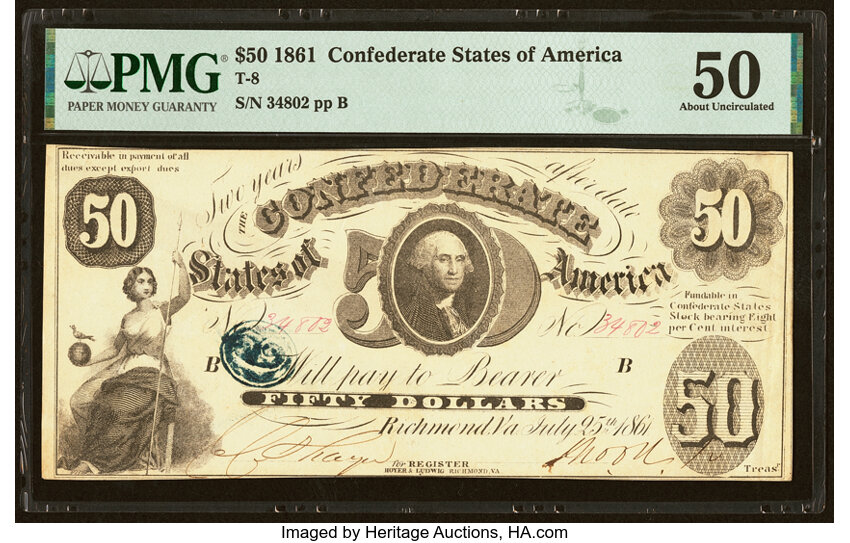 image for: T8 $50 1861 PF-2 Cr. 15 PMG About Uncirculated 50....