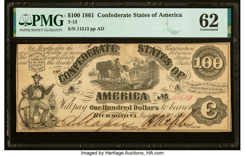 image for: T13 $100 1861 PF-4 State II Cr. 56 PMG Uncirculated 62....