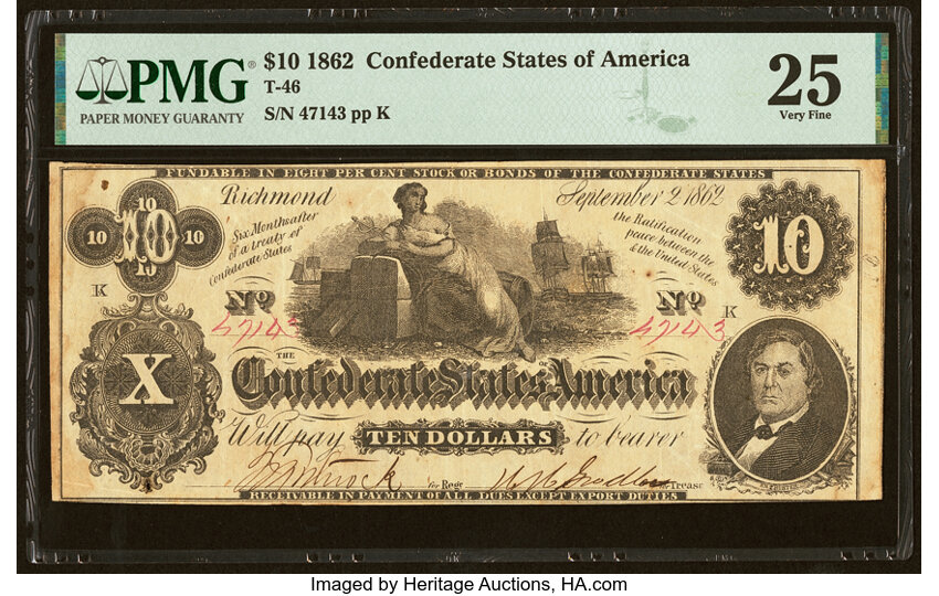 image for: T46 $10 1862 PF-2 State I Cr. 343 PMG Very Fine 25....