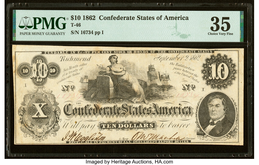 image for: T46 $10 1862 PF-2 State II Cr. 343 PMG Choice Very Fine 35....