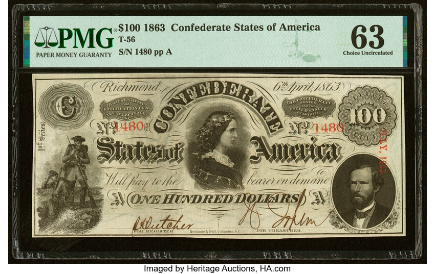 image for: T56 $100 1863 PF-1 Cr. 403 PMG Choice Uncirculated 63....