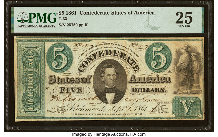 image for: State II Plate T33 $5 1861 PF-7 Cr. 254Ba PMG Very Fine 25....