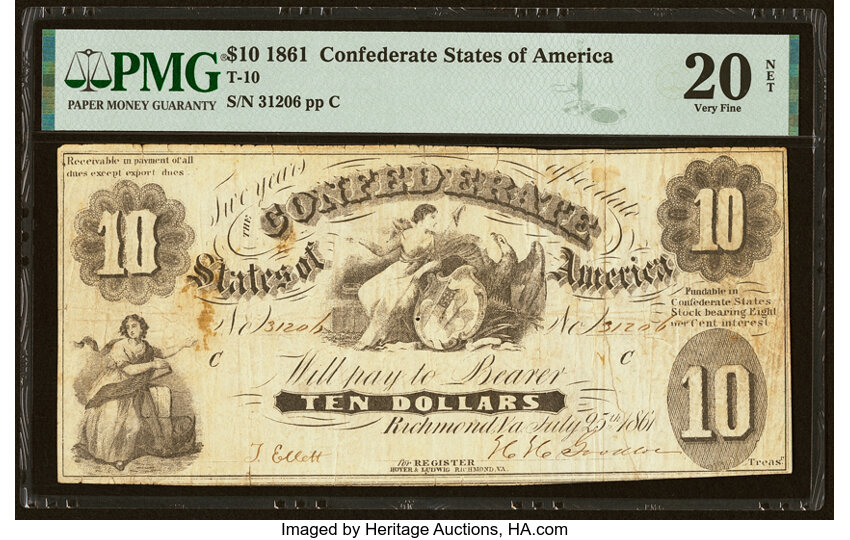 image for: T10 $10 1861 PF-10 State I Cr. 40C PMG Very Fine 20 Net....