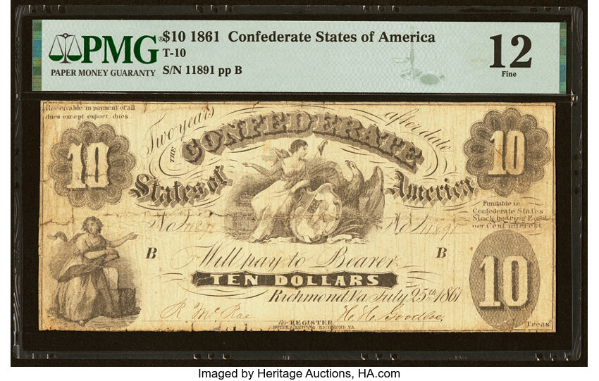 image for: T10 $10 1861 PF-3 Cr. 38 PMG Fine 12....