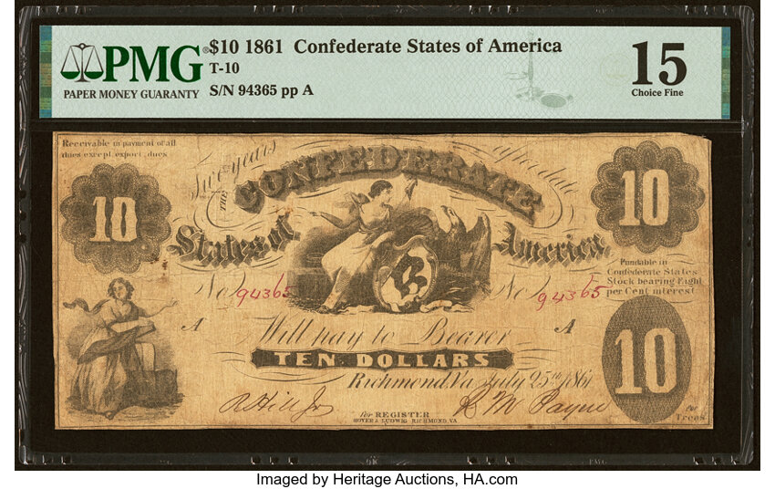 image for: T10 $10 1861 PF-20 Cr. 37 PMG Choice Fine 15....