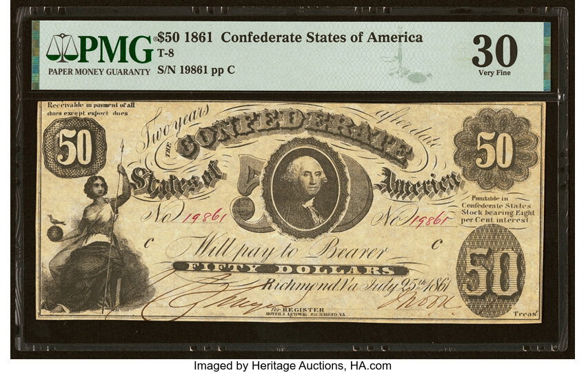 image for: T8 $50 1861 PF-10 Cr. 22 PMG Very Fine 30....