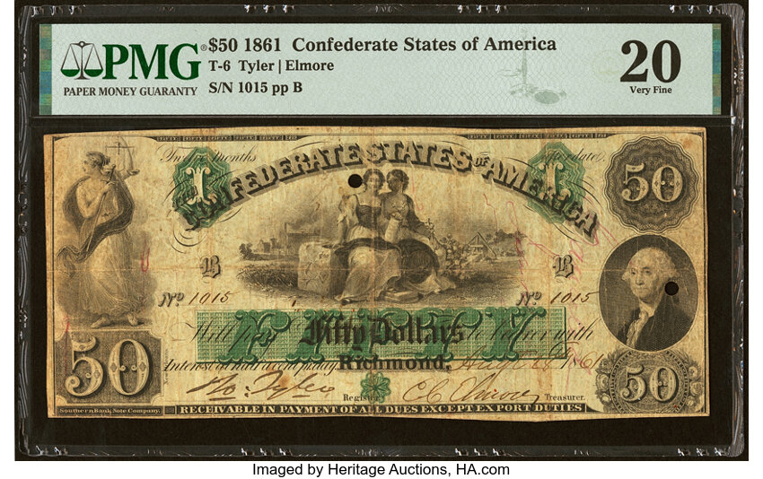 image for: T6 $50 1861 PF-1 Cr. 6 PMG Very Fine 20....