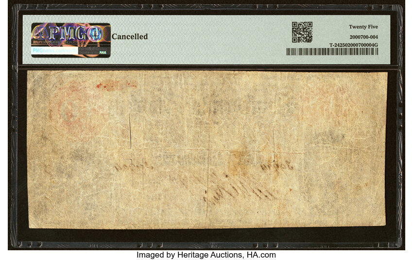 image for: Red 91262 Validation Stamp T24 $10 1861 PF-1 Cr. 156 PMG Very Fine 25....