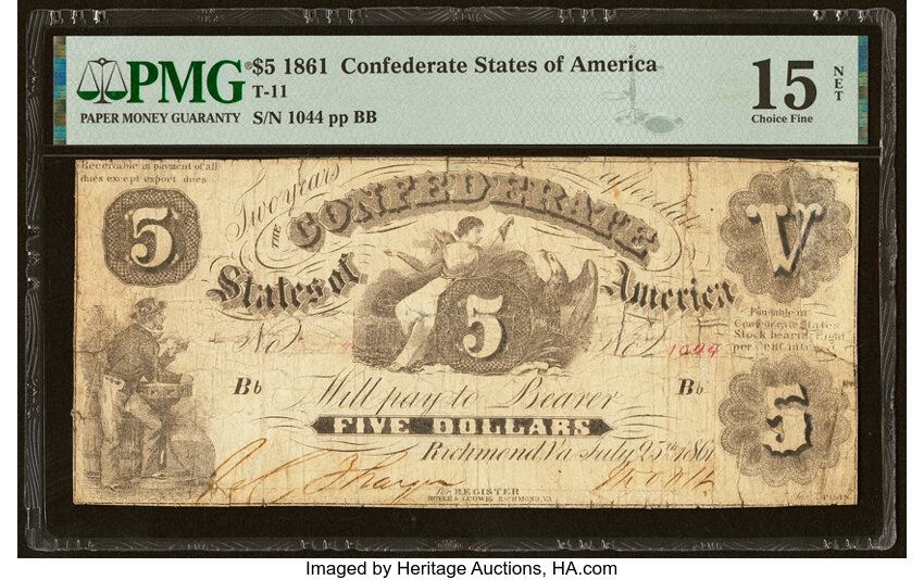 image for: T11 $5 1861 PF-4 Cr. 44 PMG Choice Fine 15 Net....