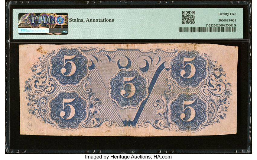 image for: Black Circular February Trans-Mississippi Stamp T53 $5 1862 PF-13 Cr. 388 PMG Very Fine 25....