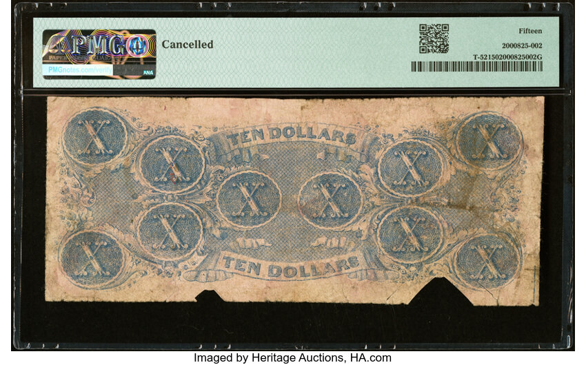 image for: Red Circular February Trans-Mississippi Stamp T52 $10 1862 PF-21 Cr. 375 PMG Choice Fine 15....