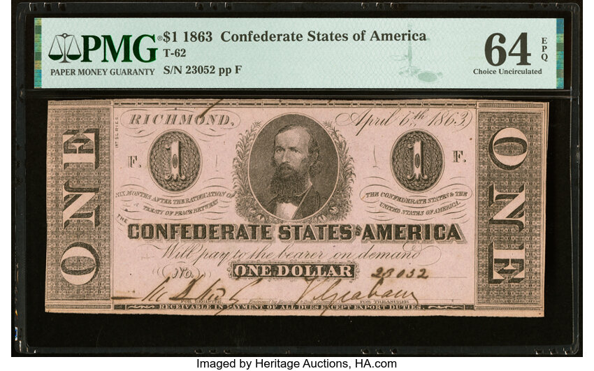 image for: T62 $1 1863 PF-1 State III Cr. 474 PMG Choice Uncirculated 64 EPQ....