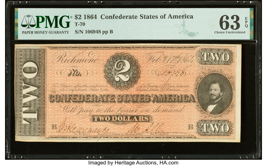 image for: T70 $2 1864 PF-4 Cr. 566 PMG Choice Uncirculated 63 EPQ....