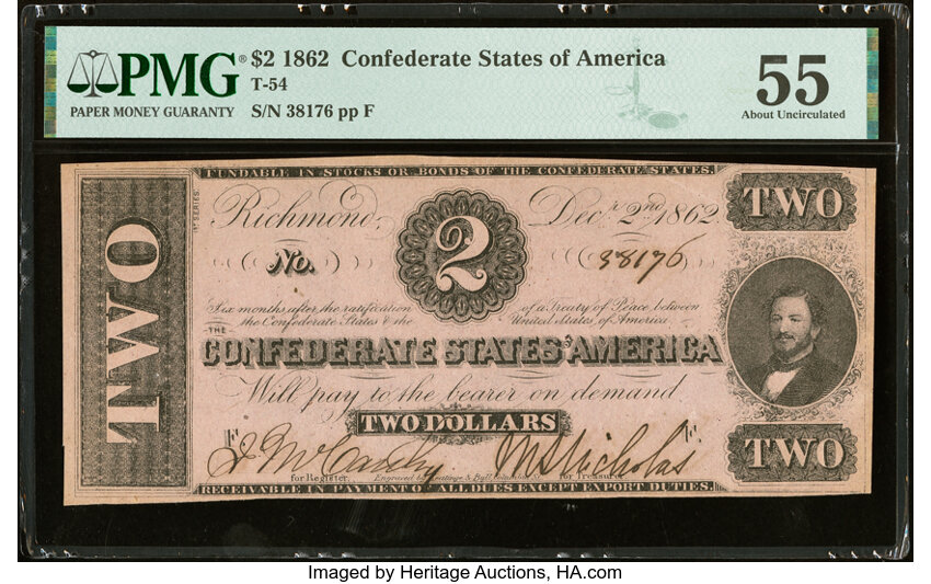 image for: T54 $2 1862 PF-11 Cr. 392 PMG About Uncirculated 55....