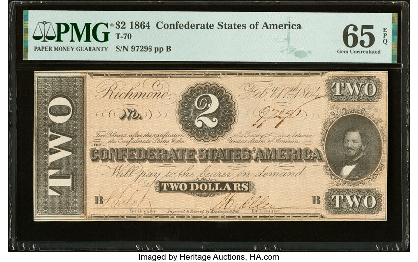 image for: T70 $2 1864 PF-4 Cr. 566 PMG Gem Uncirculated 65 EPQ....