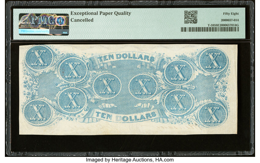 image for: T59 $10 1863 PF-29 Cr. UNL PMG Choice About Unc 58 EPQ....