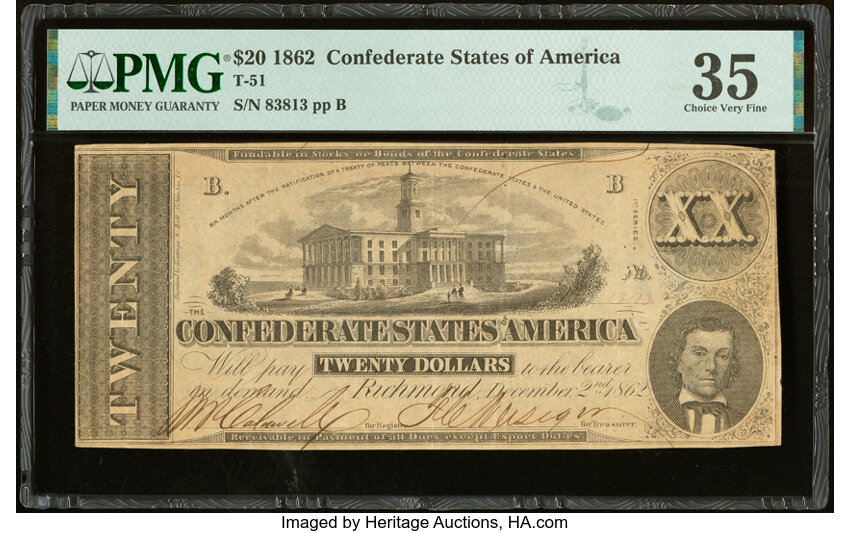 image for: T51 $20 1862 PF-6 Cr. UNL PMG Choice Very Fine 35....
