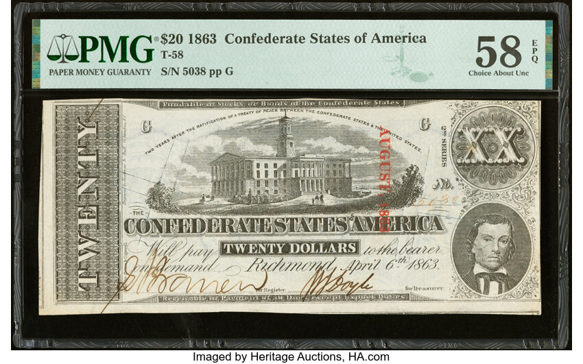 image for: T58 $20 1863 PF-24 Cr. 424 PMG Choice About Unc 58 EPQ....