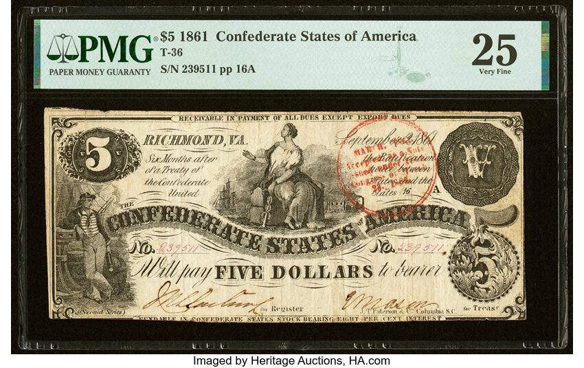 image for: Red Circular March Trans-Mississippi Stamp T36 $5 1861 PF-4 Cr. 278 PMG Very Fine 25....