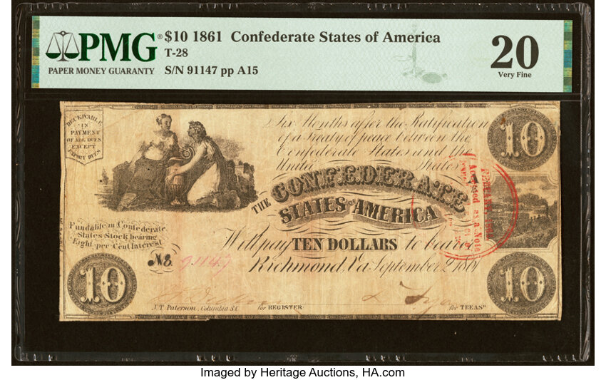 image for: Red Circular February Trans-Mississippi Stamp T28 $10 1861 PF-2 Cr. 231 PMG Very Fine 20....