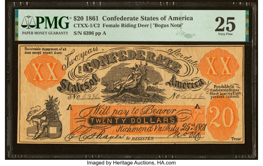 image for: CTXX-1/C2 $20 1861 Female Riding Deer Bogus Note PMG Very Fine 25....