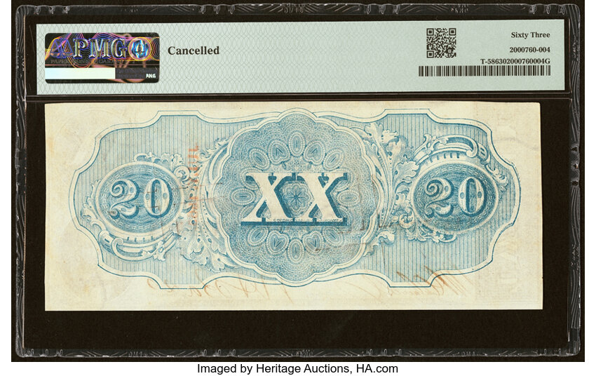image for: T58 $20 1863 PF-24 Cr. 424 PMG Choice Uncirculated 63....