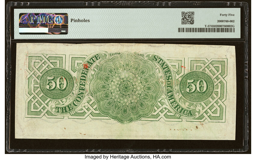 image for: T57 $50 1863 PF-3 State II Cr. UNL PMG Choice Extremely Fine 45....