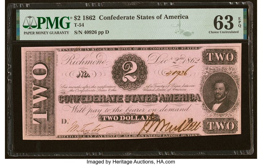 image for: T54 $2 1862 PF-11 Cr. 392 PMG Choice Uncirculated 63 EPQ....