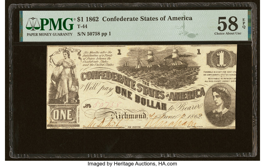 image for: T44 $1 1862 PF-3 Cr. 341 PMG Choice About Unc 58 EPQ....