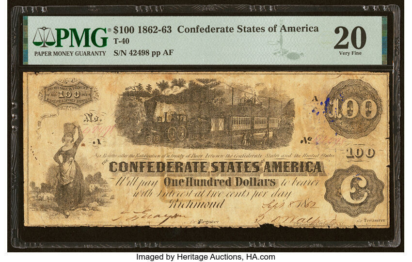 image for: Manuscript Agent Endorsement "J.G.M. Ramsey, Depositary" T40 $100 1862 PF-1 State II Cr. 300 PMG Very Fine 20....
