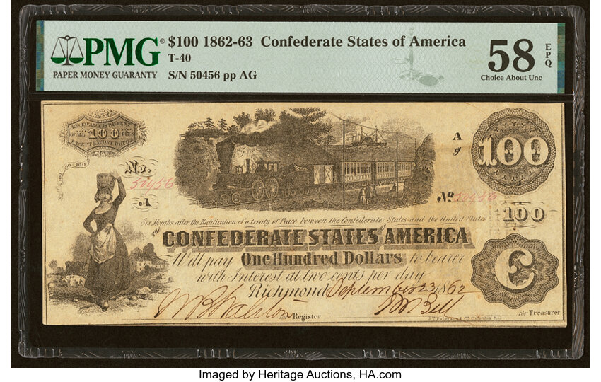 image for: T40 $100 1862 PF-1 Cr. 298 PMG Choice About Unc 58 EPQ....