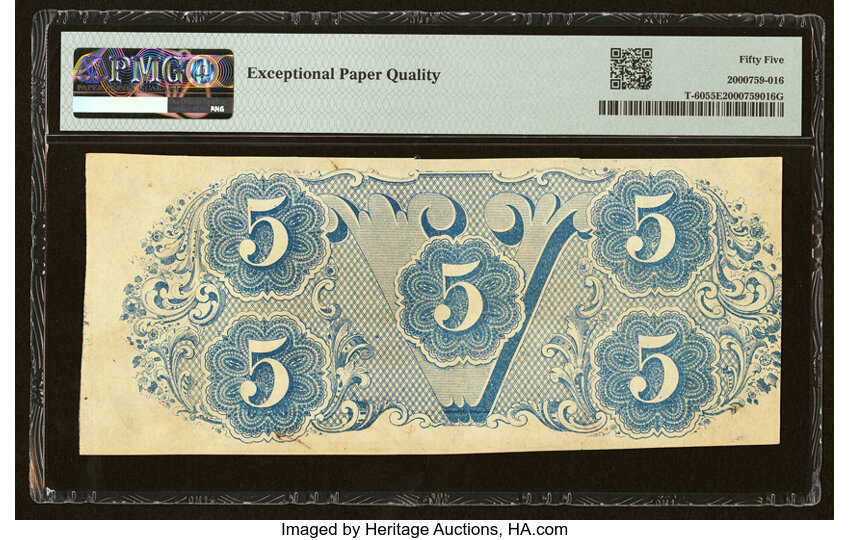 image for: T60 $5 1863 PF-4 Cr. 450 PMG About Uncirculated 55 EPQ....