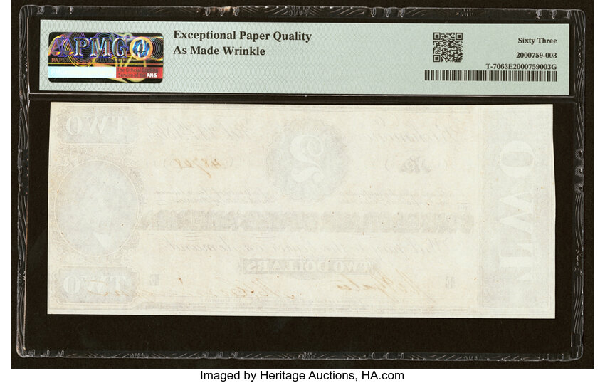 image for: T70 $2 1864 PF-UNL Cr. UNL PMG Choice Uncirculated 63 EPQ....