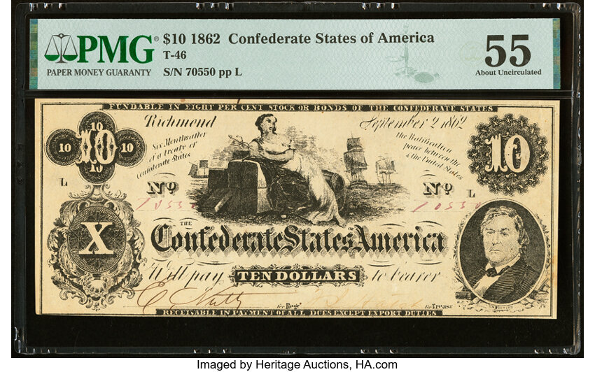 image for: T46 $10 1862 PF-2 State I Cr. 343 PMG About Uncirculated 55....