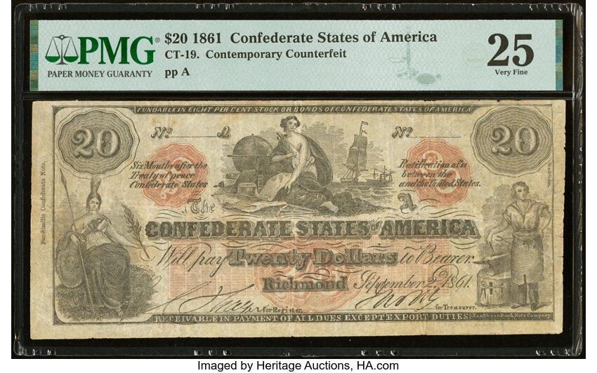 image for: CT19/137A Contemporary Counterfeit $20 1861 PMG Very Fine 25....