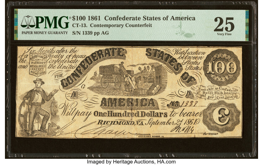 image for: CT13/56C Contemporary Counterfeit $100 1861 PMG Very Fine 25....