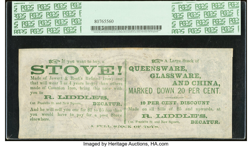 image for: CT33/250 Contemporary Counterfeit $5 1861 R. Liddle's Advertising Note PCGS Choice About New 55....