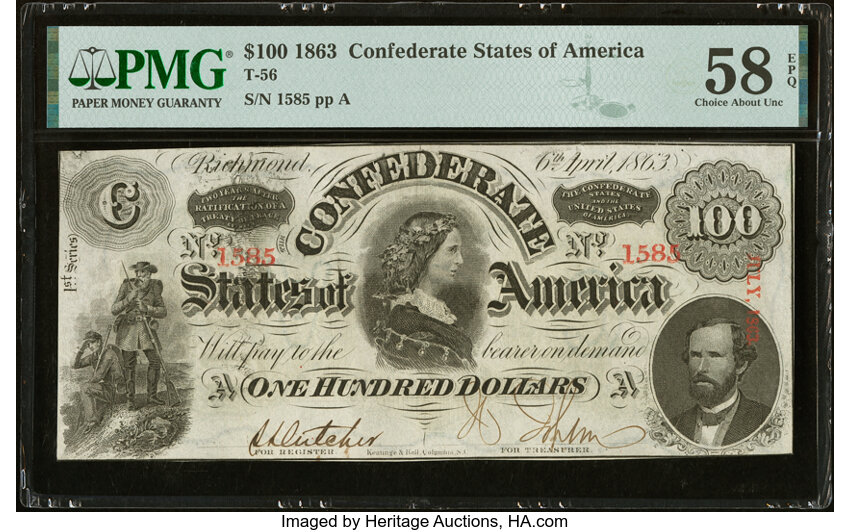 image for: Ink Smear Error T56 $100 1863 PF-1 Cr. 403 PMG Choice About Unc 58 EPQ....