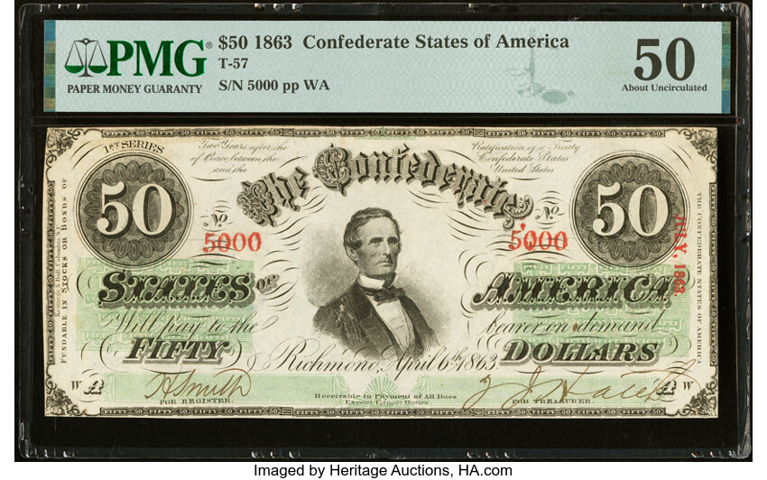 image for: T57 $50 1863 PF-14 Cr. 412 PMG About Uncirculated 50....