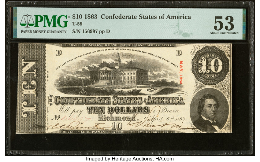 image for: T59 $10 1863 PF-12 Cr. 440 PMG About Uncirculated 53....