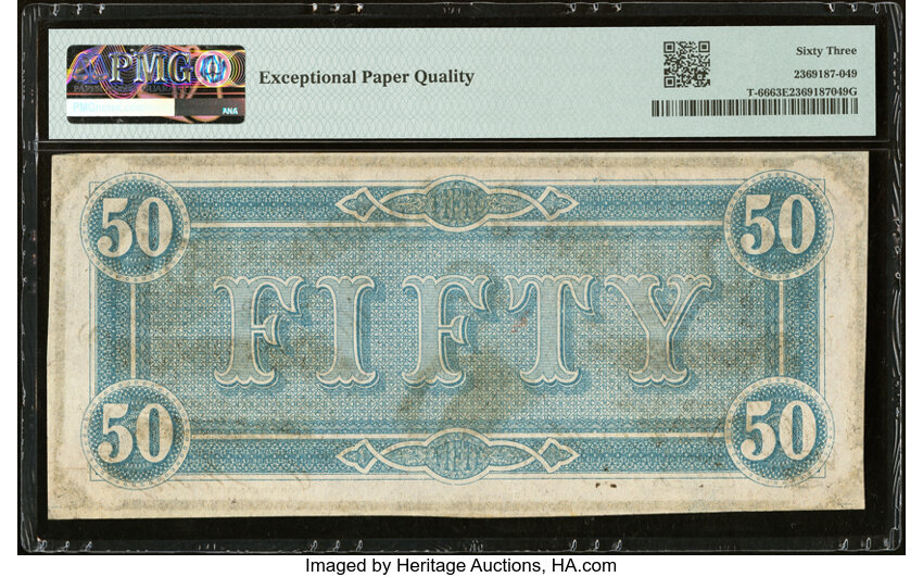 image for: T66 $50 1864 PF-8 Cr. 499 PMG Choice Uncirculated 63 EPQ....