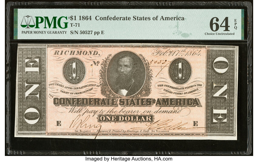 image for: T71 $1 1864 PF-9 Cr. 573 PMG Choice Uncirculated 64 EPQ....