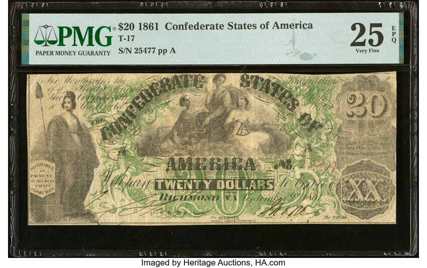 image for: T17 $20 1861 PF-2 Cr. UNL PMG Very Fine 25 EPQ....