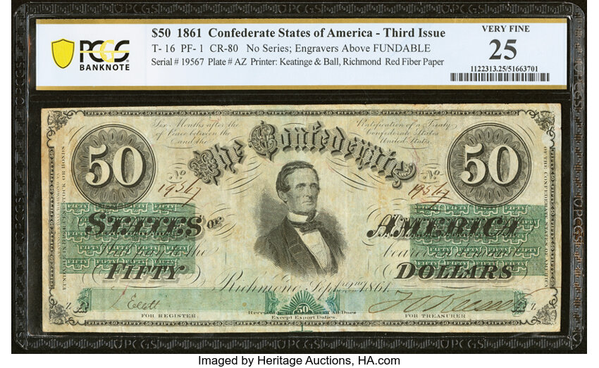 image for: T16 $50 1861 PF-1 Cr. 80 PCGS Banknote Very Fine 25....